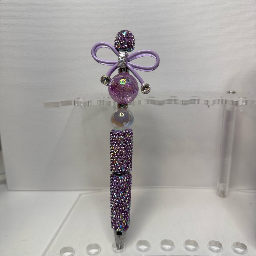 HANDMADE- Purple Bling Pen with Bow Accent.